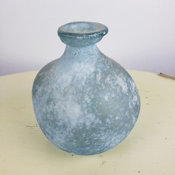 SAN MIGUEL VIDRIOS Textured Green Bulbous Recycled Art Glass Vase Bottle SPAIN - Picture 3 of 8